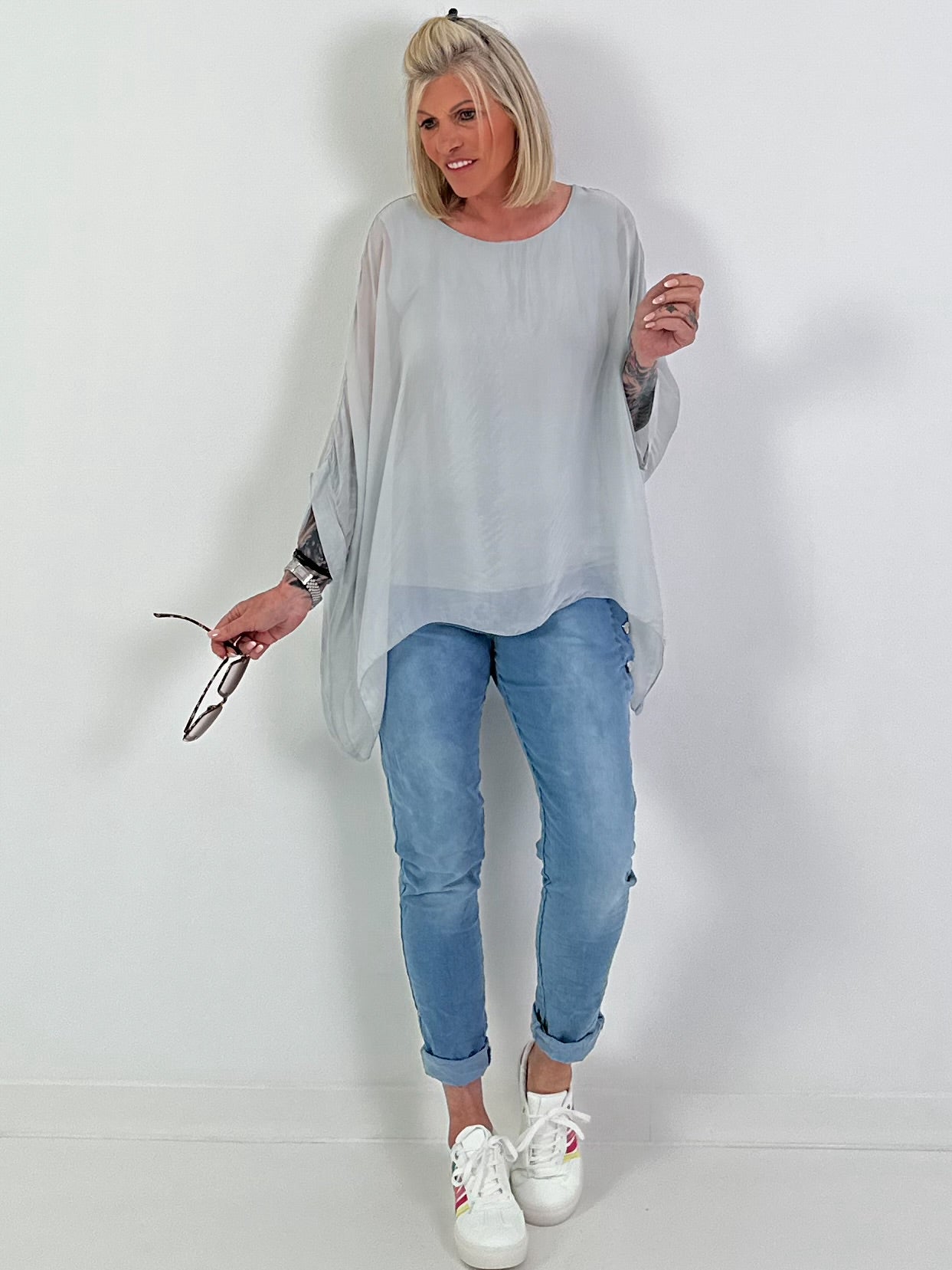 Silk tunic with integrated undershirt - grey