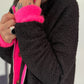 Coat with teddy curl look and neon accents - black