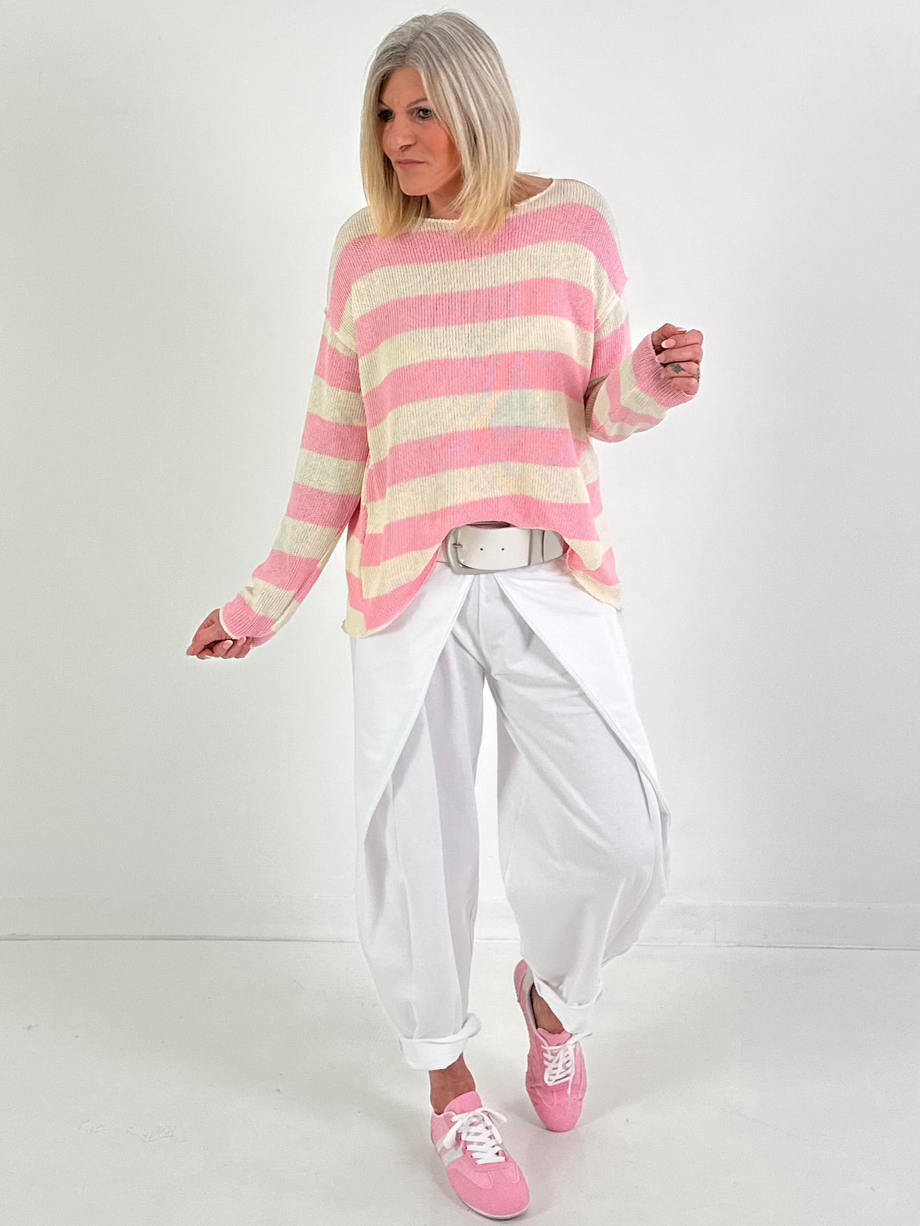 Pullover mit Streifen - beige-rosa