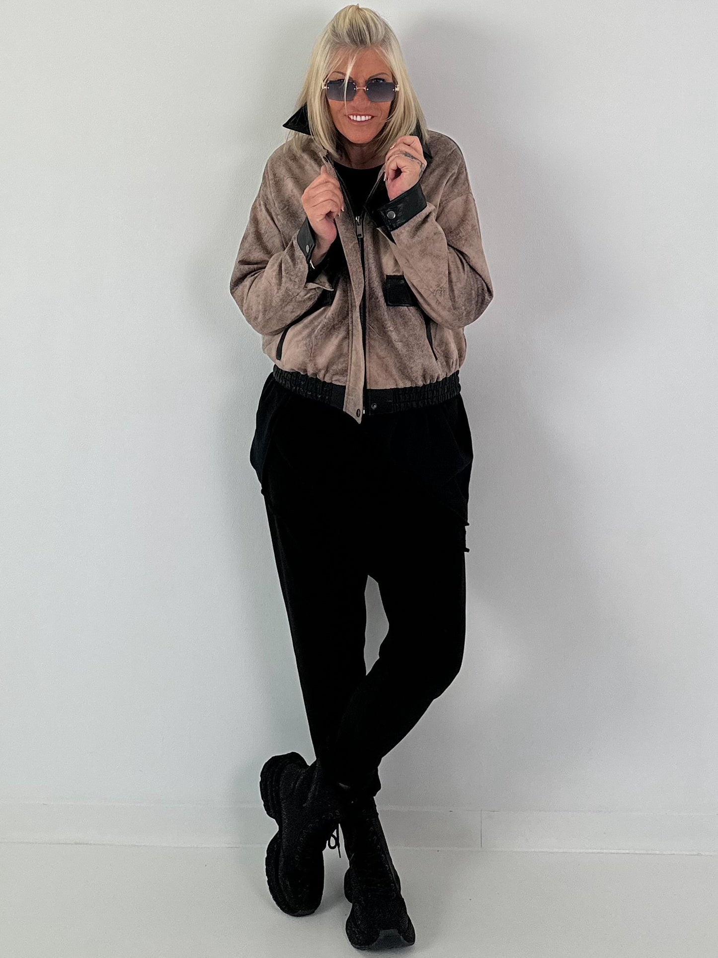 Vintage leather-look blouson jacket - taupe