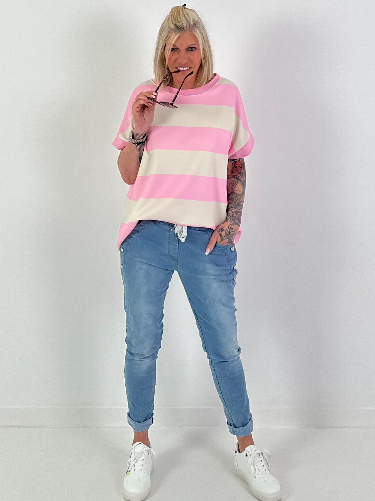 Striped Sweatshirt - beige-rose