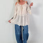 Tunika mit Lochstickerei und Off-Shoulder Cut-Outs - beige