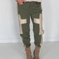 Sweathose im Materialmix - oliv-beige
