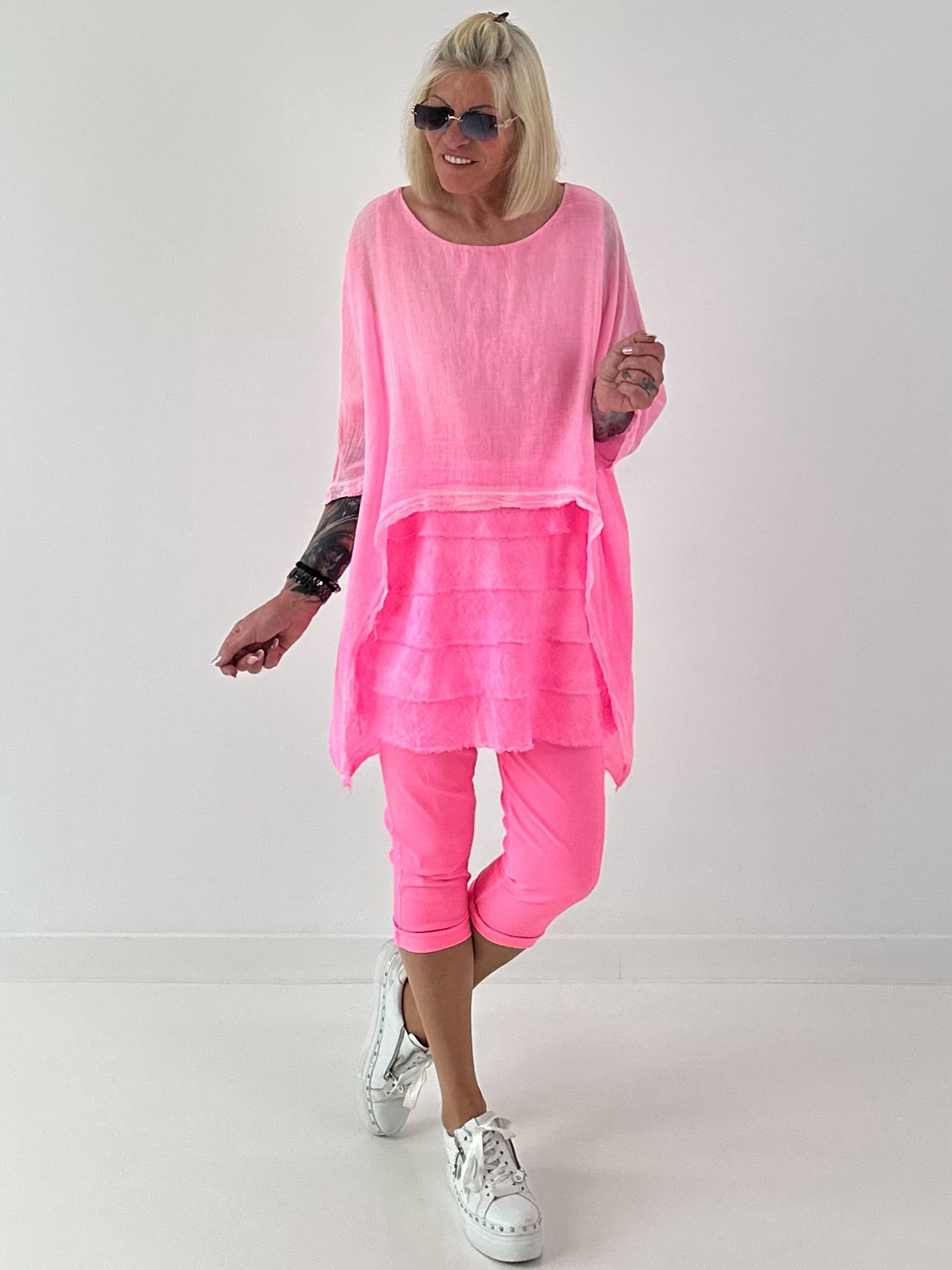 Tunika im Layer-Look - neonpink