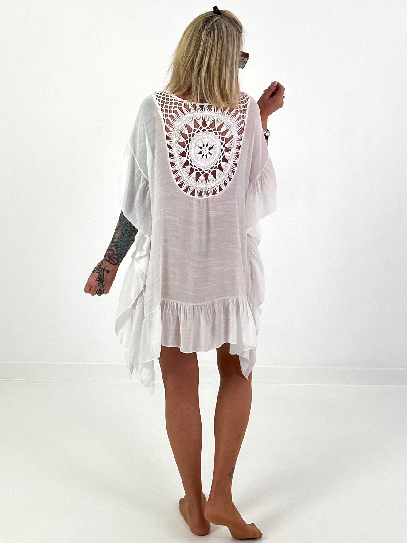 Ibiza Tunika mit Häkeleinsatz - weiss