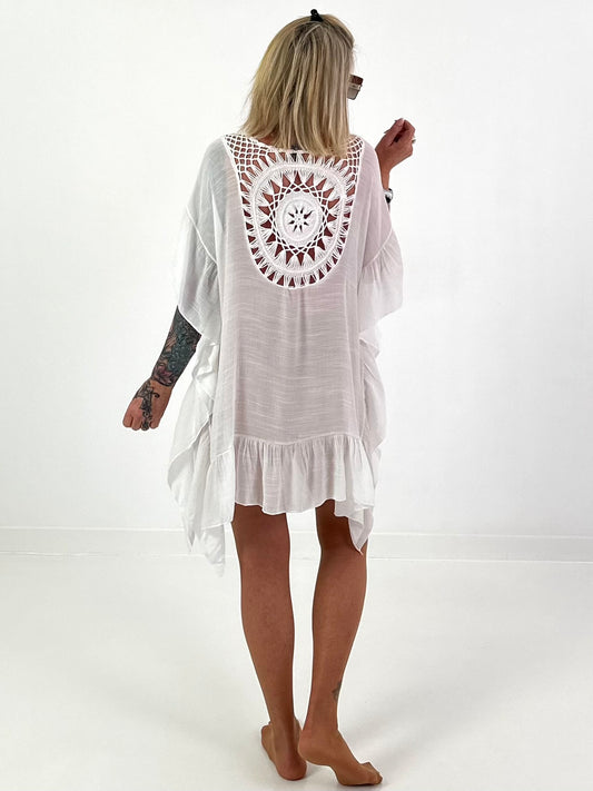 Ibiza Tunika mit Häkeleinsatz - weiss