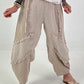 Balloon Linen Trousers with Fringe Detail - Beige