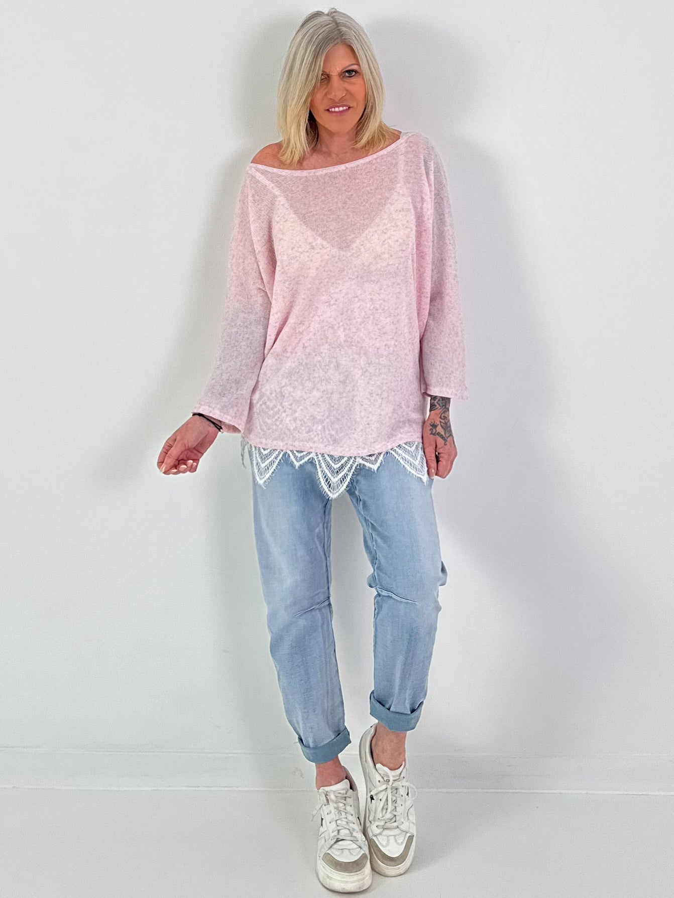 Leichter Oversized Pullover - rosa