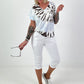 Batik Shirt - weiss-hellblau-dunkelbraun