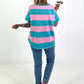 Sweat T-Shirt mit Streifen - türkis-rosa
