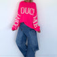 Oversized Strickpullover Dont Touch Me - neonpink-weiss