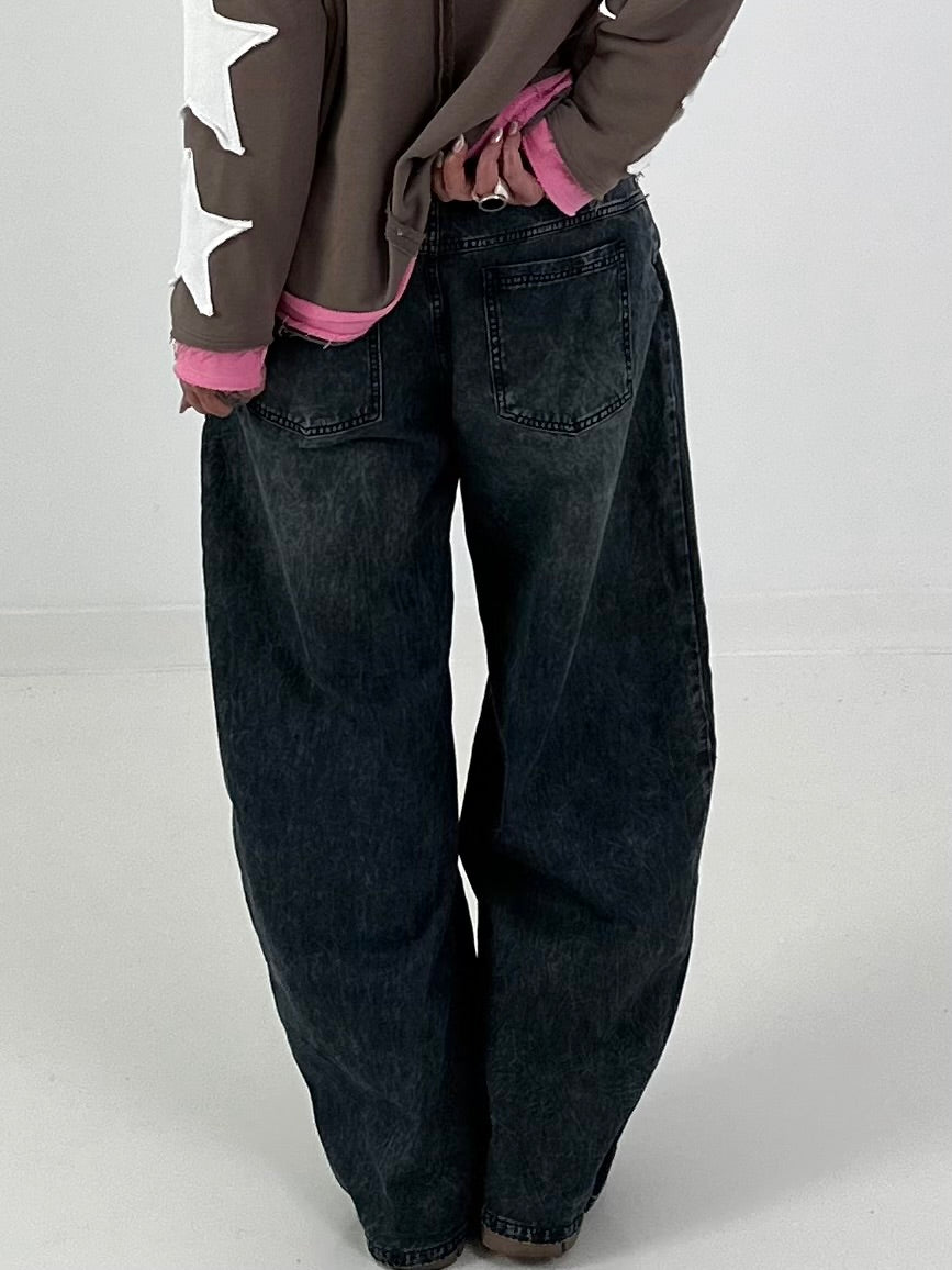 Lässige Wide Leg Jeans mit besonderen Nähten - used black