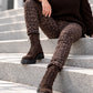 Hose im Allover Leo-Wildleder-Look - mokka-mehrfarbig