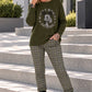 Sweater with rhinestone comic motif - olive