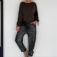 Shirt mit gerafftem Arm - mokka