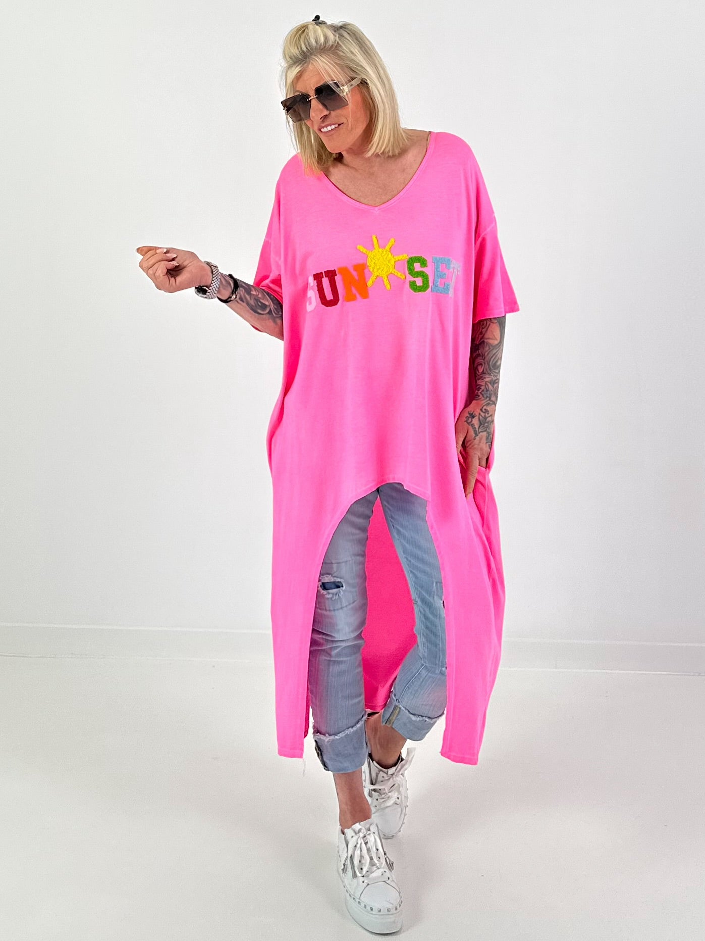 Oversized Long Shirt Sunset - neon pink