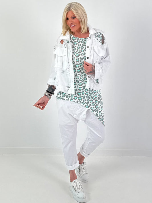 Jeansjacke in Destroyed Optik - weiss