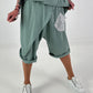Kurze Leinen Baggy mit Überwurf und Paillettendetails - khaki
