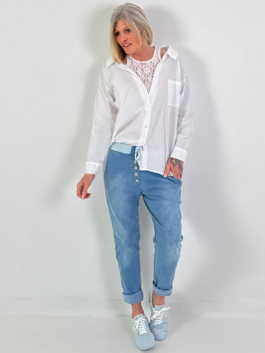 Blouse with lace top - white