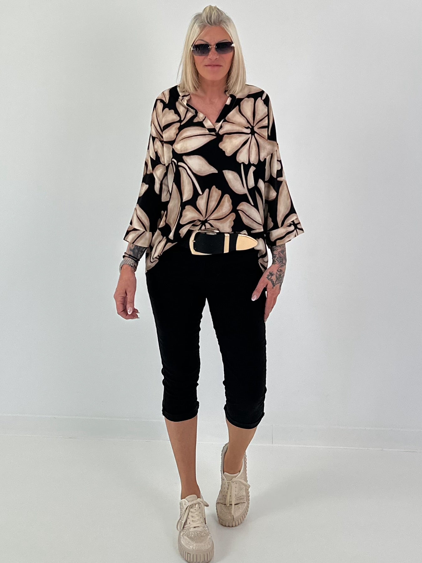 Printed tunic - beige - black