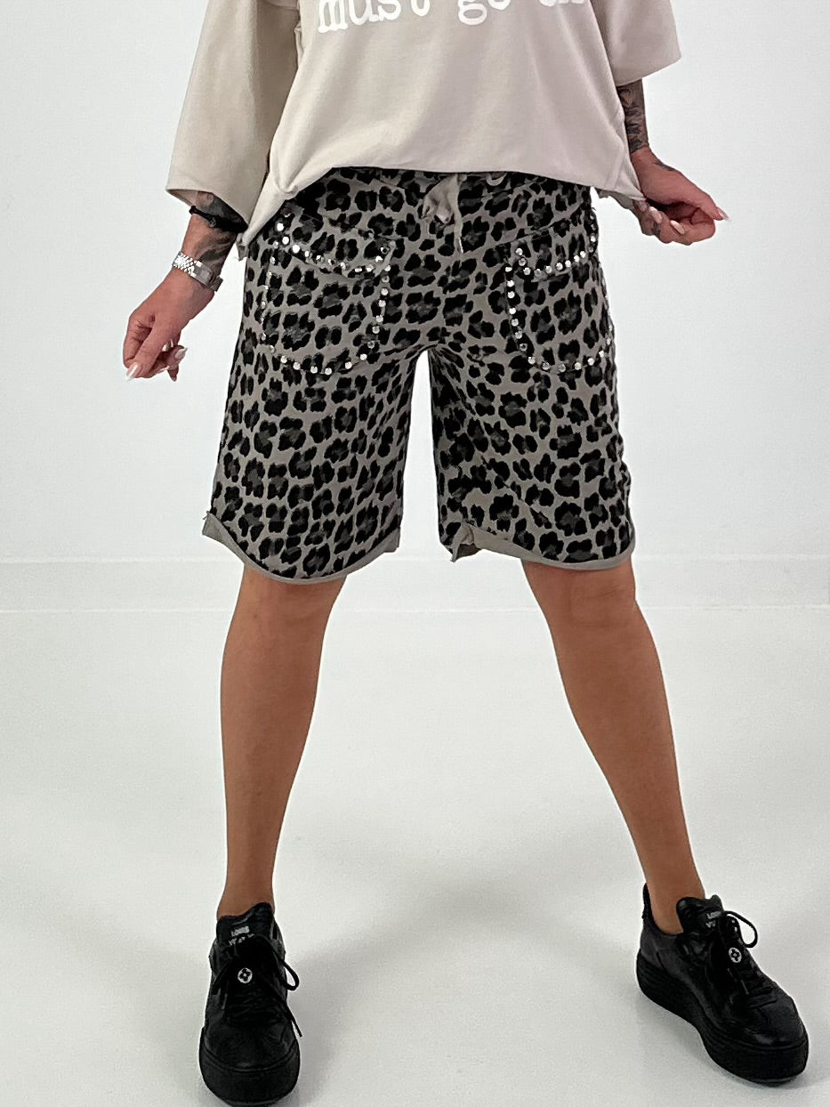 Sweat Short Leo mit Nieten - taupe