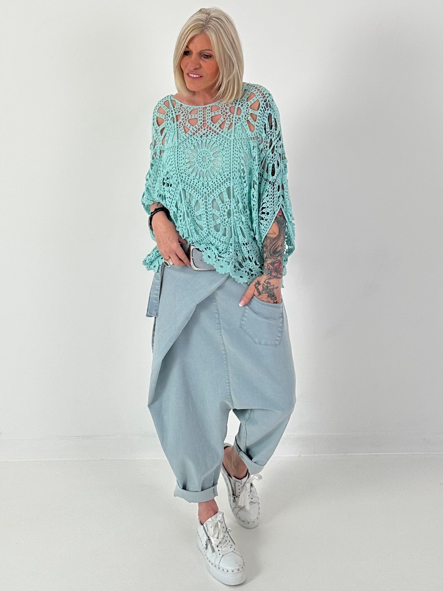 Häkelshirt mit Top - türkis