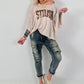 Strick Shirt mit Leo-Print - beige