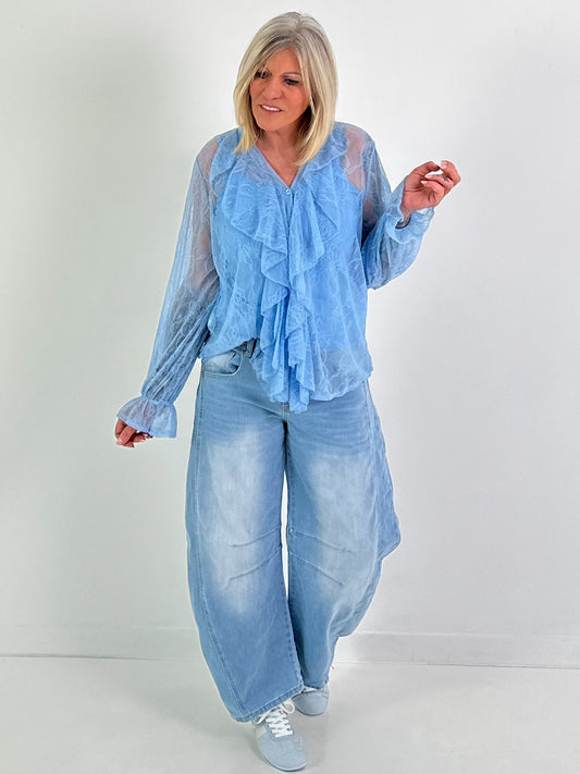 Spitzenbluse mit Top - hellblau