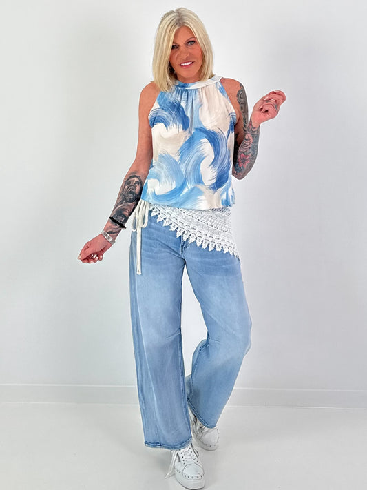 Neckholder Top mit Muster - blau-mehrfarbig