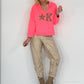 Hoodie mit Leo-Print und Nieten - neonpink
