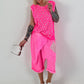 Ripp Top mit Glitzer Leo - neonpink