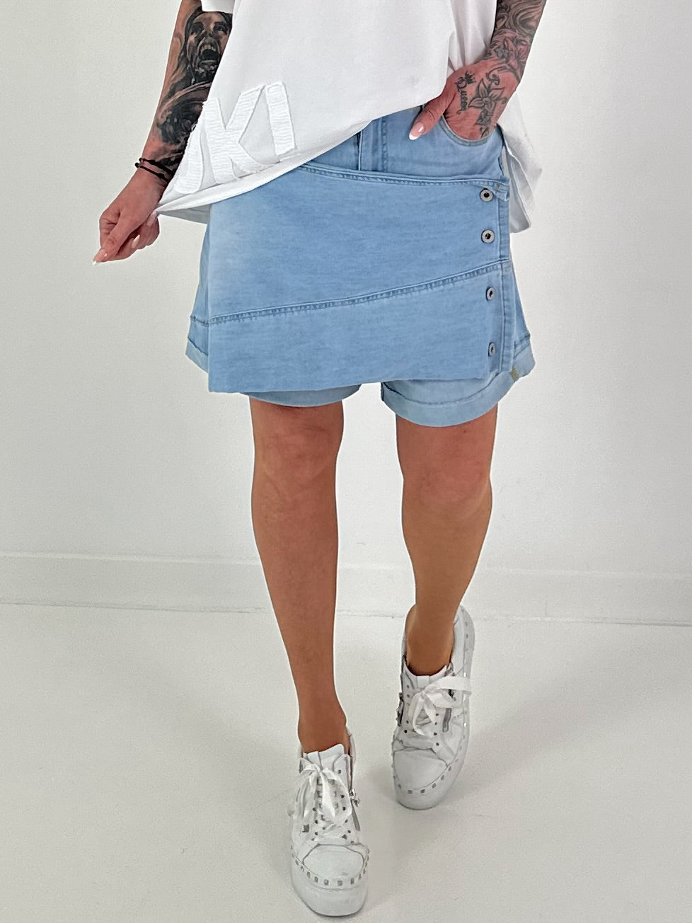 2-in-1 denim shorts - light-denim