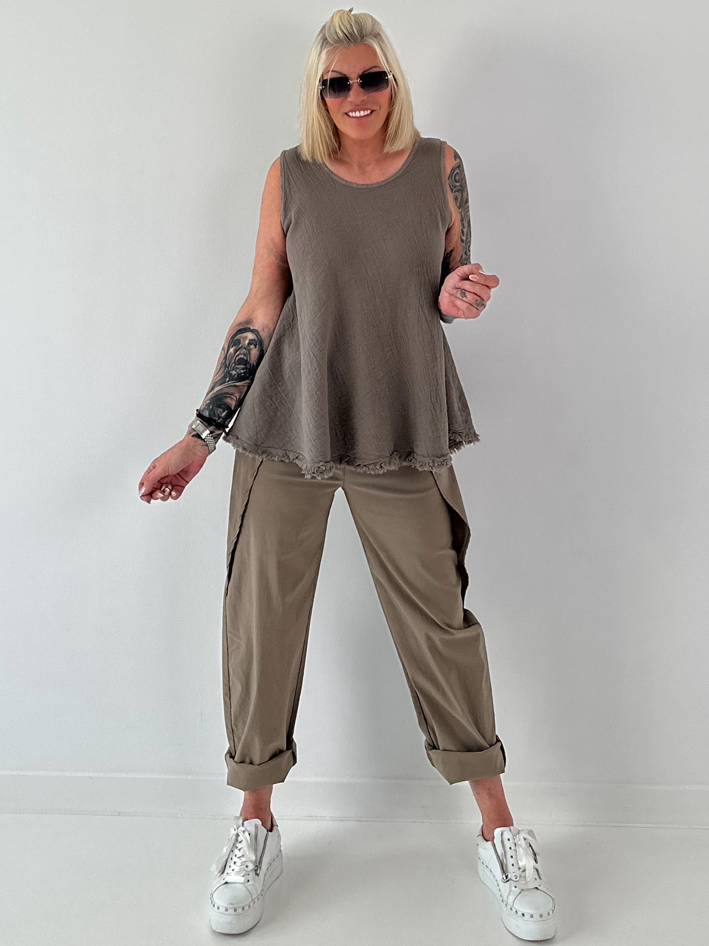 Grobes Leinen/Baumwoll Top - taupe