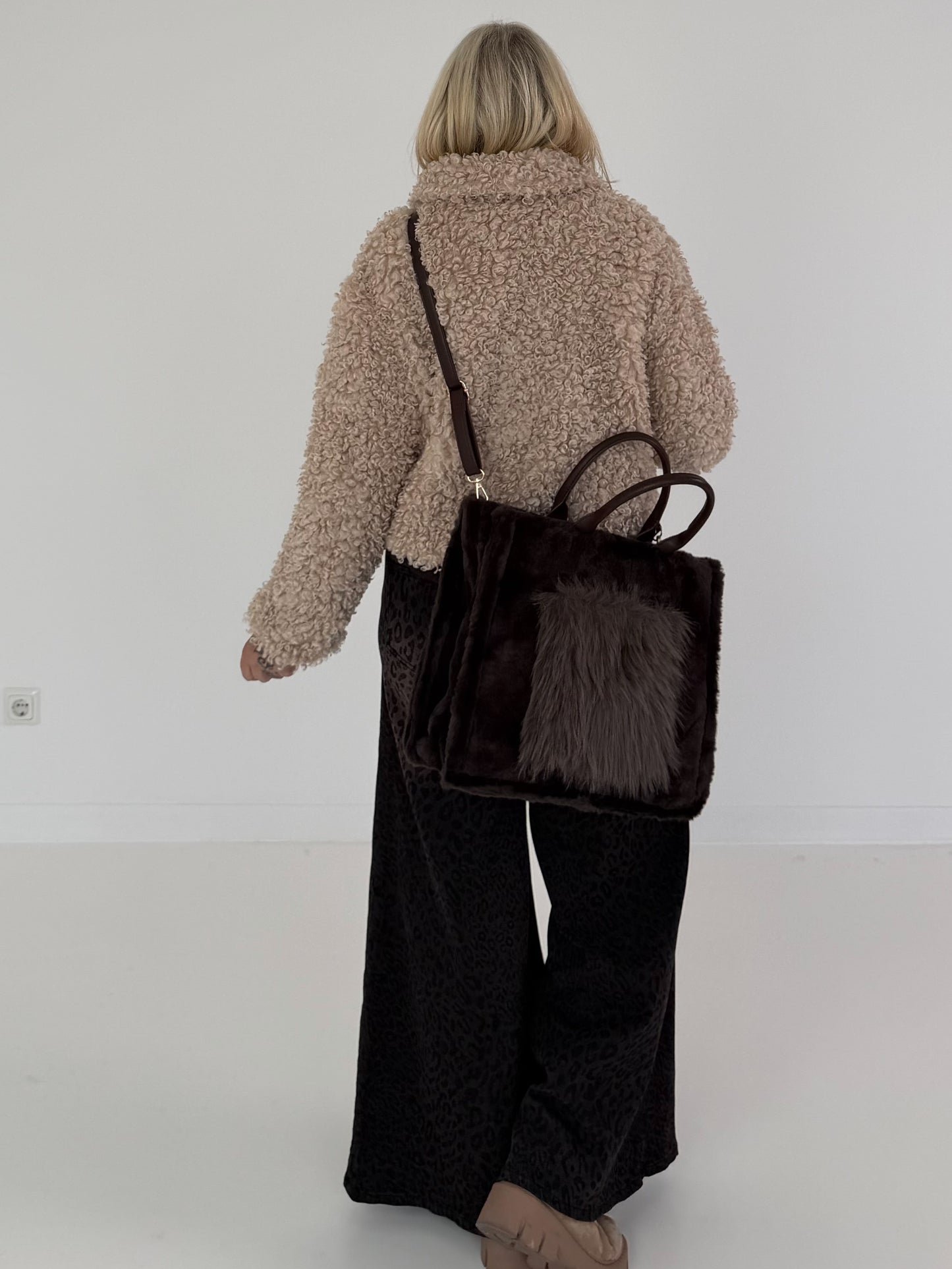 Jacke in kuscheliger Teddy-Curly-Optik - beige