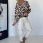 Sweater mit Allover-Leo-Print - beige-schwarz-mehrfarbig