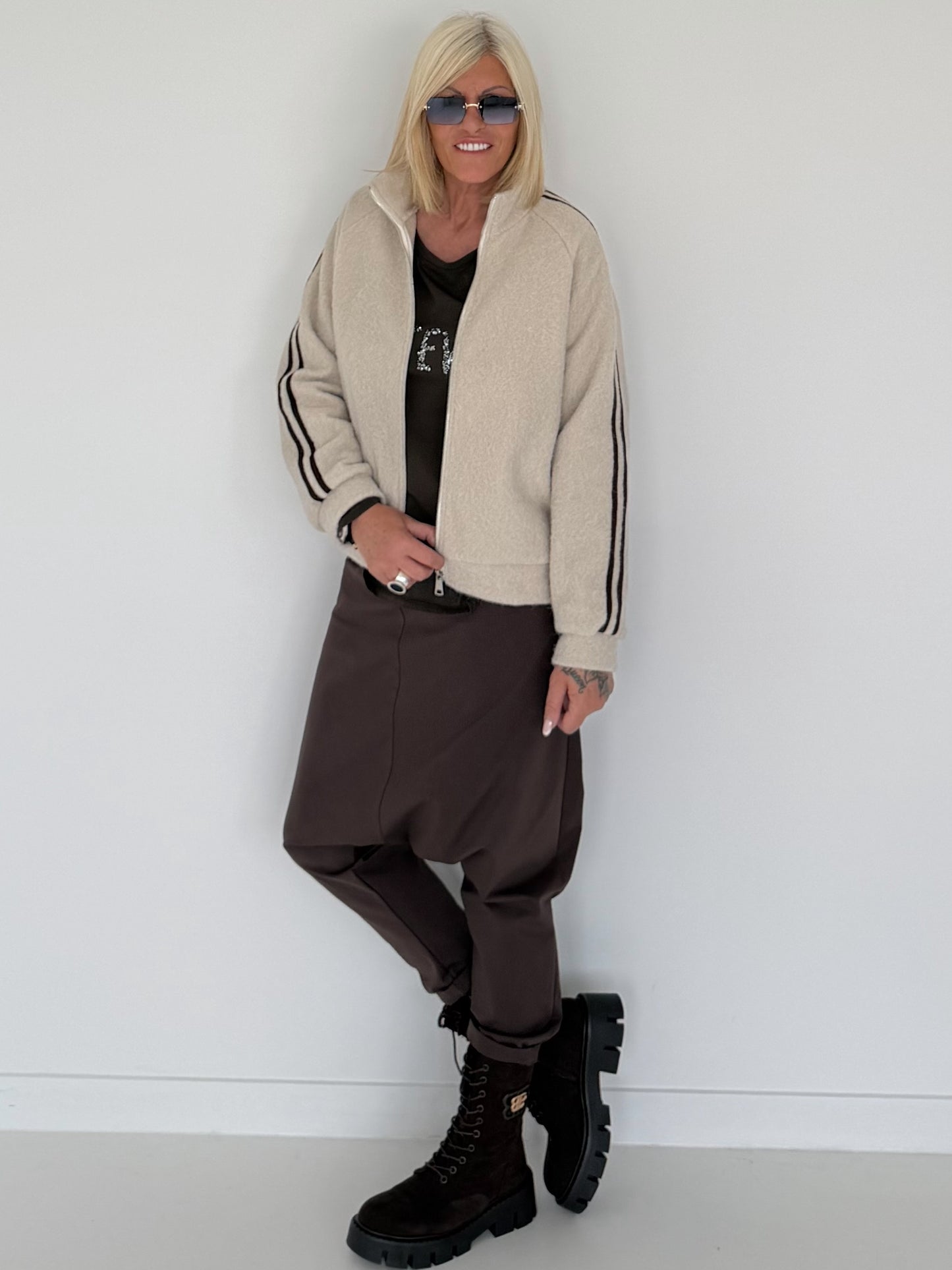 Jacke mit Streifen-Details - beige