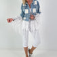 Boho Jeansjacke mit aufwendigen  Details - hellblau-weiss