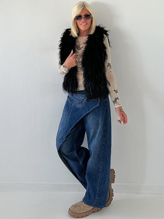 Stylish faux fur vest - black