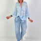 Tunic with floral pattern and denim details - light blue