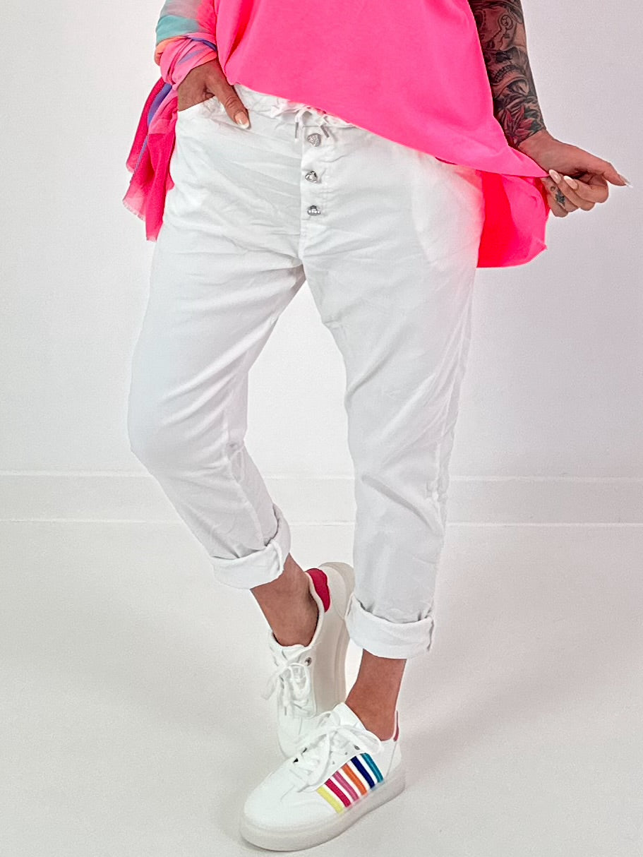 Boyfriend Hose mit Herzknöpfen - weiss