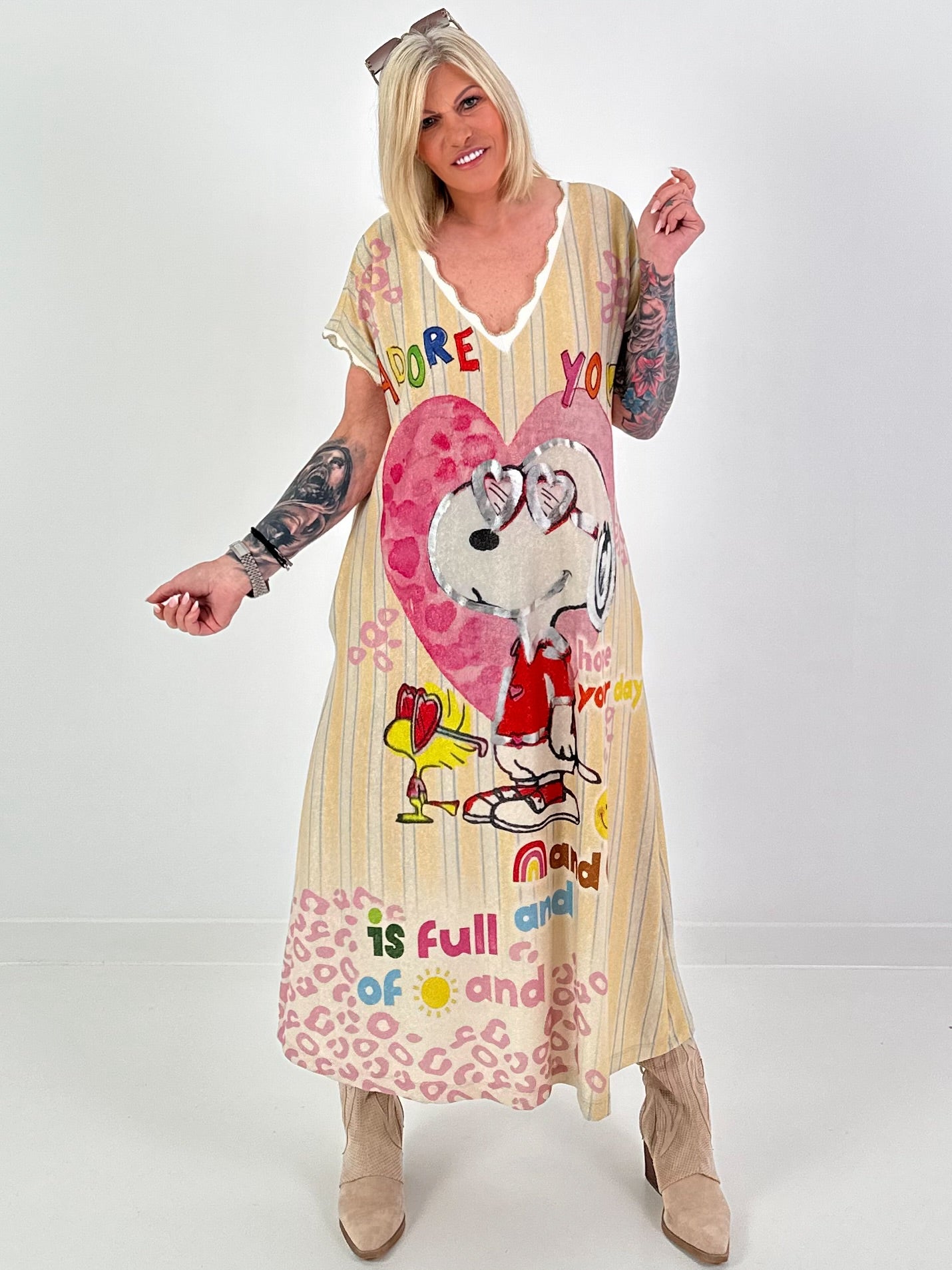 Knitted dress with lurex and dog print - multicolored