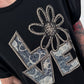 T-Shirt Love mit Strasssteinen - schwarz