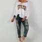 Strick Shirt mit Leo-Print - weiss