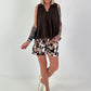 Ballon Blusen Top mit V-Neck - schoko