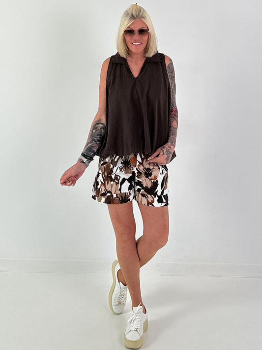 Ballon Blusen Top mit V-Neck - schoko