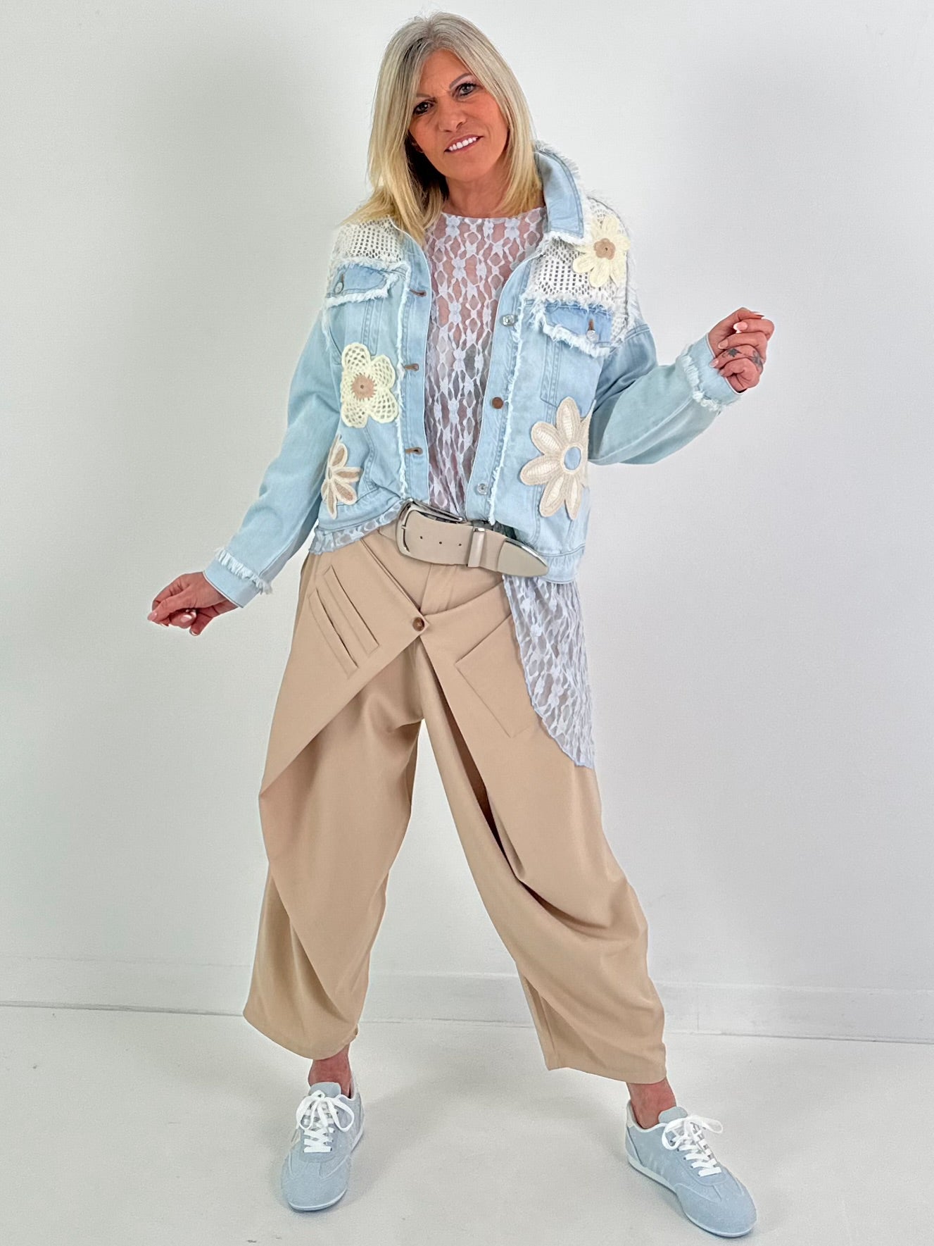 Denim jacket with crochet details - denim