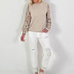 Leichter Sweater mit Spitzenärmeln - beige