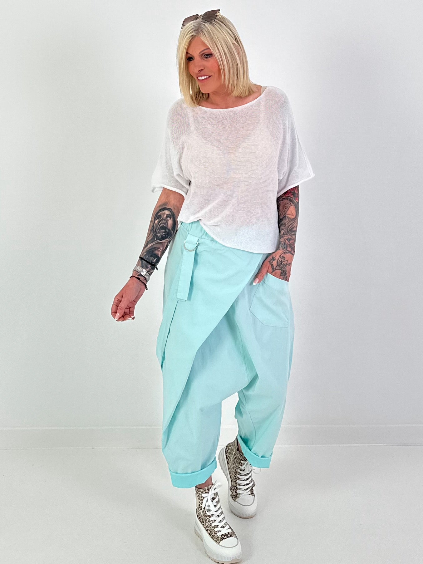Summer knit short-sleeved sweater - white
