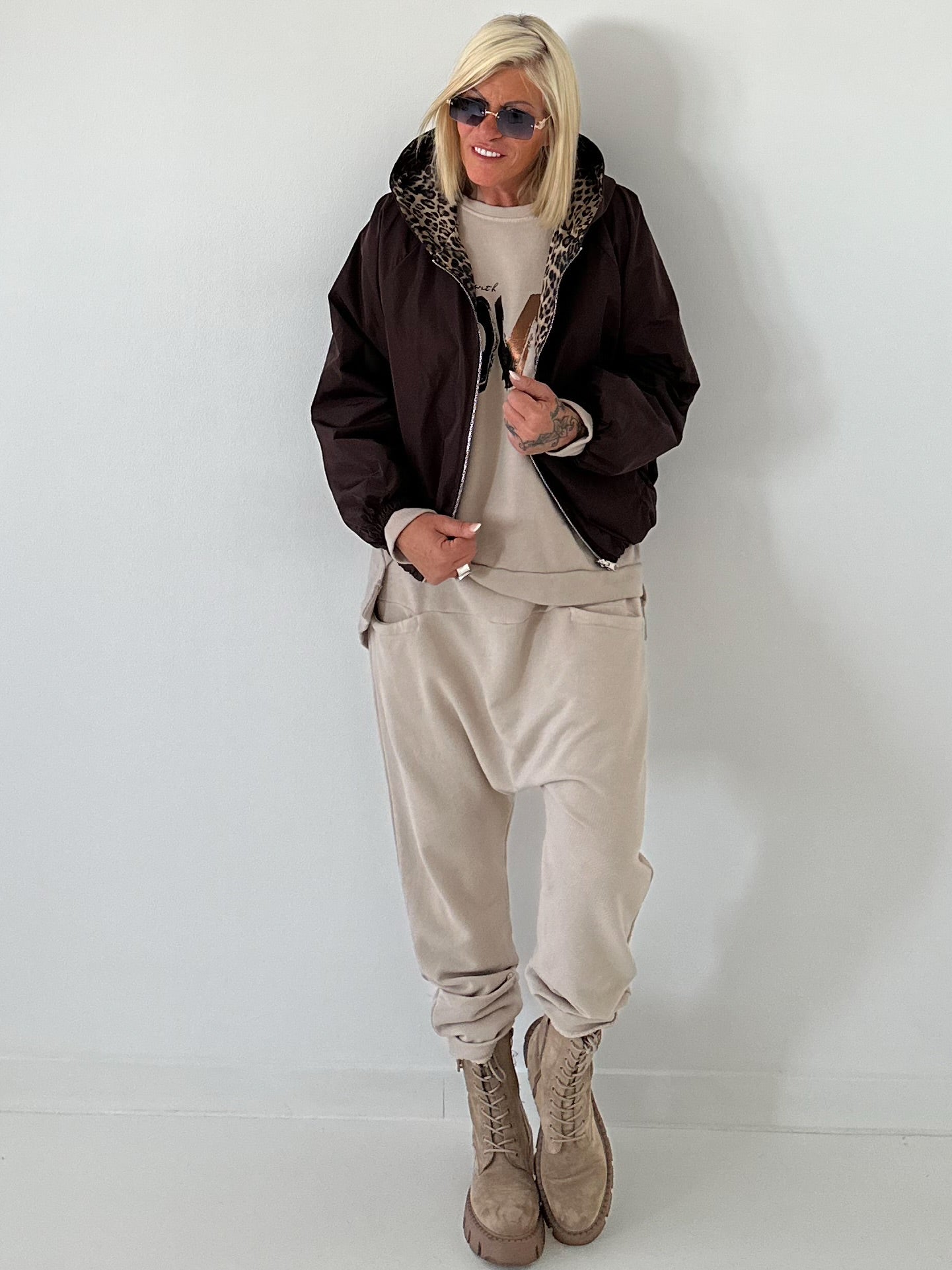 2 in 1 Jacke mit Leo-Print - schoko