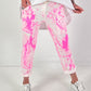 Batik-Hose mit tiefen Taschen - weiss-neonpink